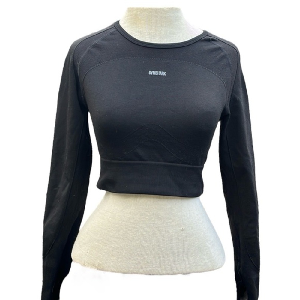 GYMSHARK Flex Sports Long Sleeve Crop Top Body Fit Black Size Medium